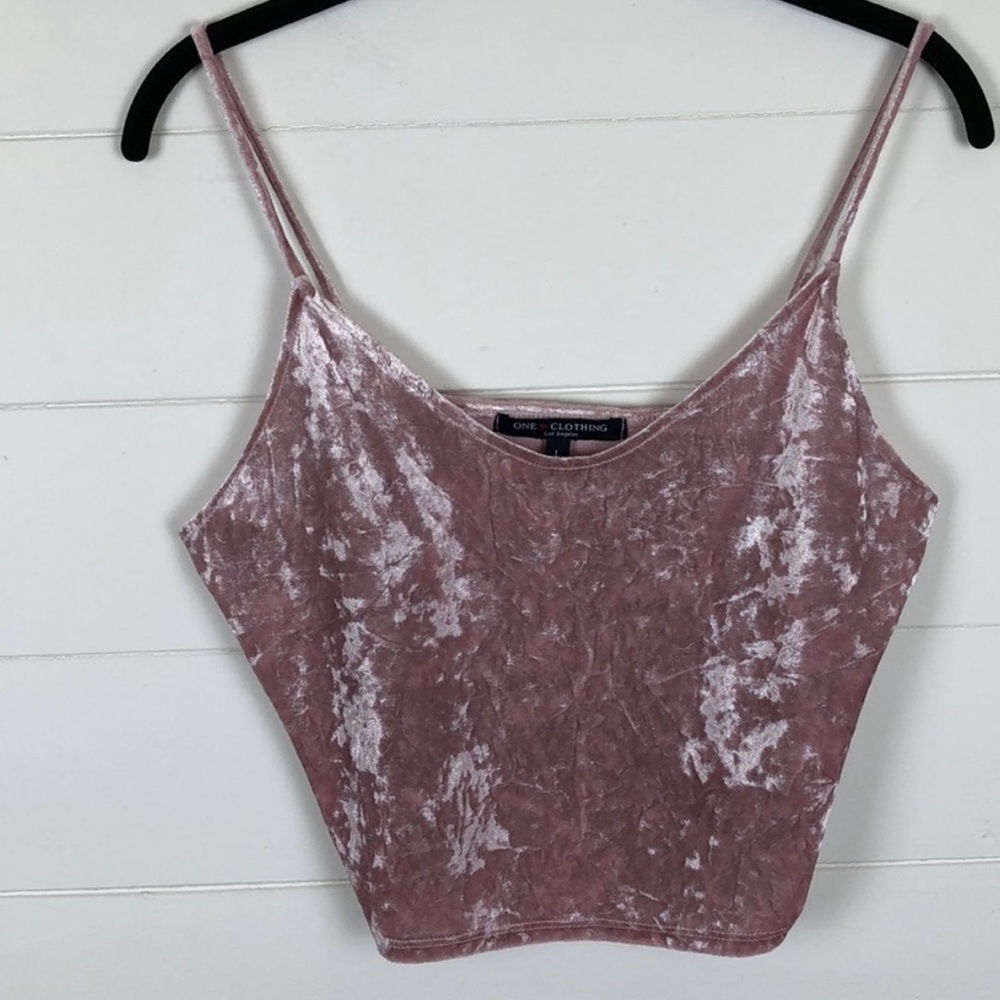 One Clothing pink crushed velvet cropped top tank Large 90s Y2K